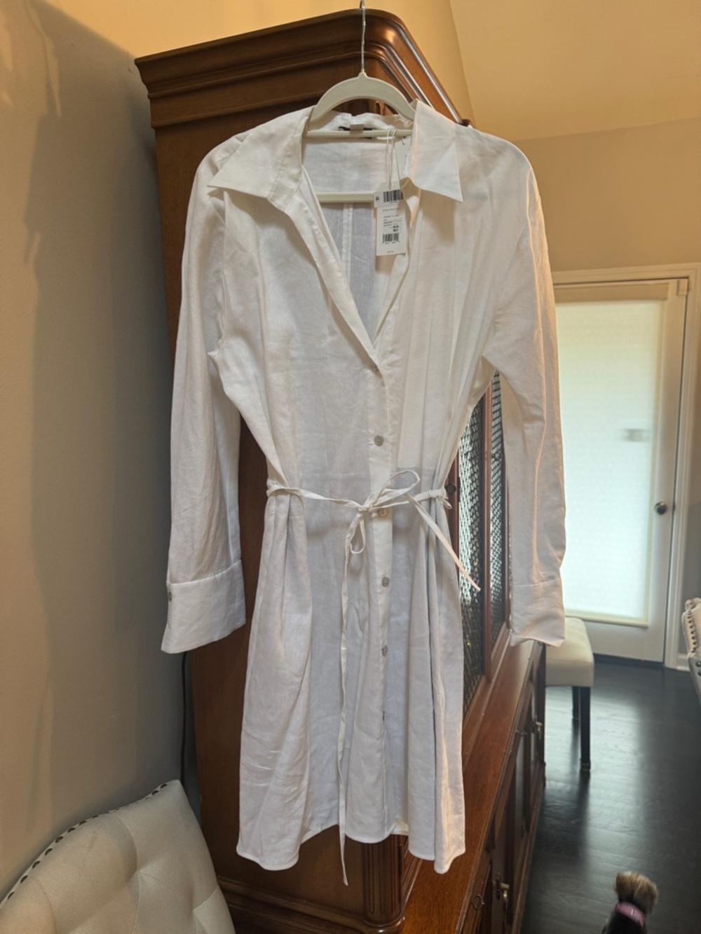 Vince White Button-Front Tie-Waist Mini Dress